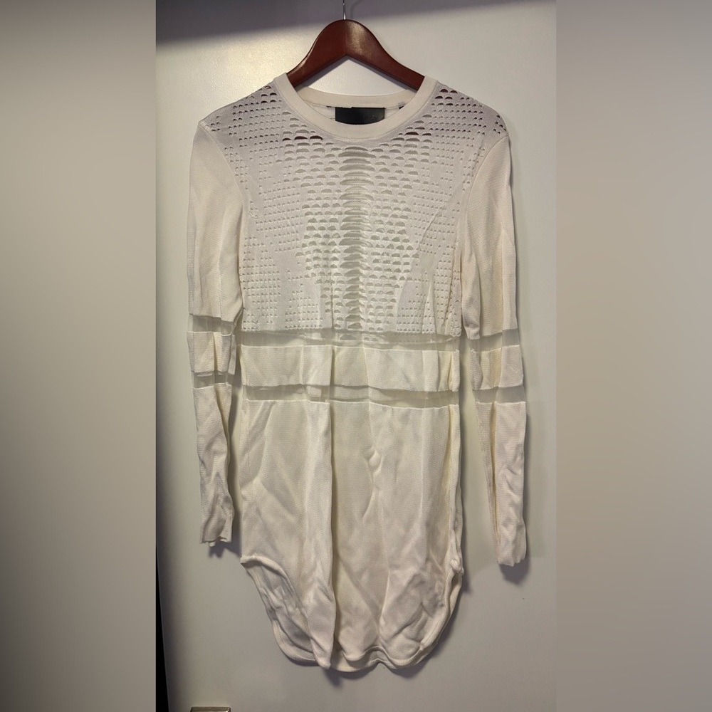 ALEXANDER WANG BY H&M Long sleeve White Mesh Sheer Shirt dress Top Size Medium - Picture 2 of 5